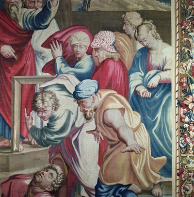 Arazzo raffigurante gli Atti degli Apostoli, la morte di Anania (dettaglio) gruppo di spettatori terrorizzati, tessuto presso il Laboratorio di Beauvais sotto la direzione di Philippe Behagle 1641-1705 da Raffaello Sanzio Raphael